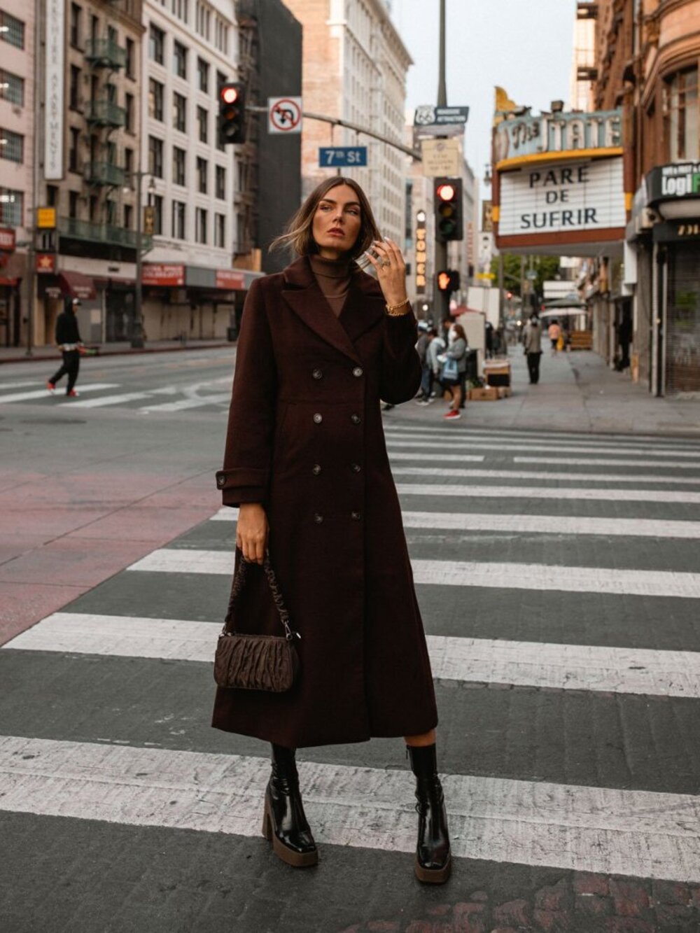 Tezza x Cole x Noize Long Vegan Wool Coat Brown Double Breasted Maxi Coat Size S